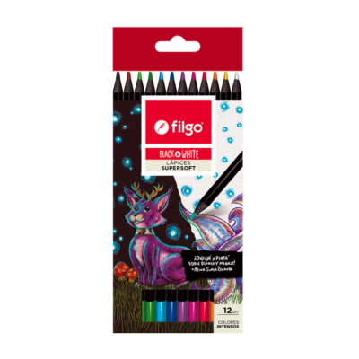 Lápices colores de madera BLACK & WHITE / Estuche 12 surtido
