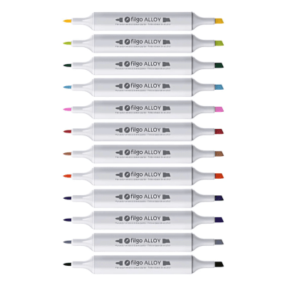 Marcadores Filgo Alloy 12 Colores Doble Punta Tinta Base Alcohol Vibrante