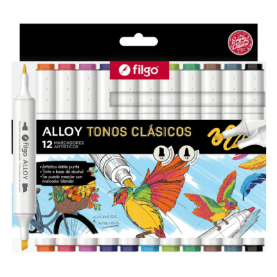 Marcadores Filgo Alloy 12 Colores Doble Punta Tinta Base Alcohol Vibrante
