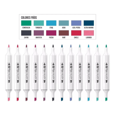 Set Marcadores Artísticos Doble Punta Alloy 12 Unidades Tonos Fríos Filgo