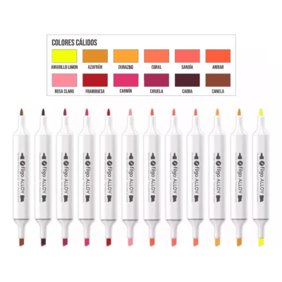 Set Marcadores Artísticos Doble Punta Alloy 12 Unidades Tonos Cálidos Filgo