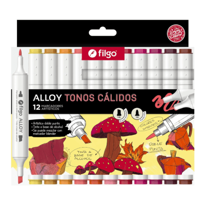 Set Marcadores Artísticos Doble Punta Alloy 12 Unidades Tonos Cálidos Filgo3