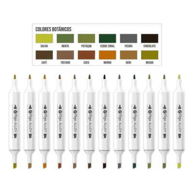 Set Marcadores Artísticos Doble Punta Alloy 12 Unidades Tonos Botánicos Filgo