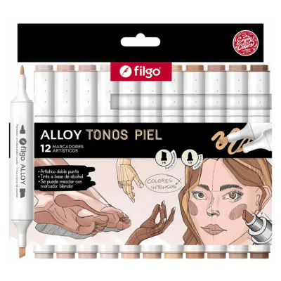 Set Marcadores Artísticos Doble Punta Alloy 12 Unidades Tonos Piel Filgo
