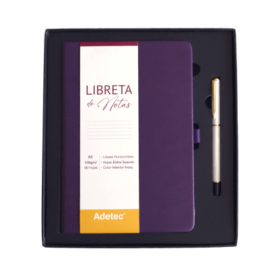 Caja Regalo Libreta Cosida A5 Burdeo con Lápiz Adetec