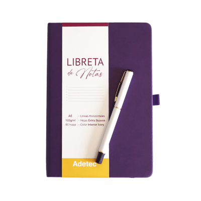 Caja Regalo Libreta Cosida A5 Burdeo C/Lapiz - ADETEC1