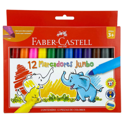 Marcadores Jumbo Lavables 12 Colores Faber-Castell