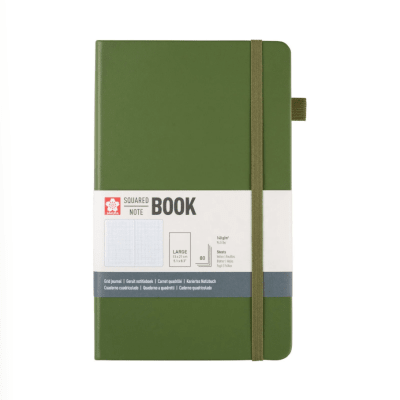 Libreta Sakura Hoja Crema Con Cuadros 13x21cm Verde Verde Musgo1