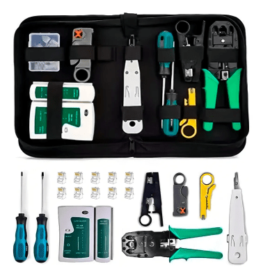 Kit Herramientas Redes Crimpeadora Pelacable Rj45 Tester Negro1