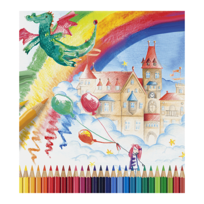 Lapices de colores largos + goma + sacapunta y dos grafitos FABER CASTELL