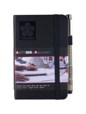 Sketchbook Sakura Hoja Blanco 9x14 Cm Negro + Lápiz Pn Negro1