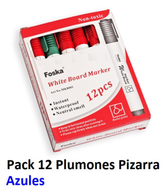 Pack 12 marcadores plumones pizarra azul alta duracion Foska
