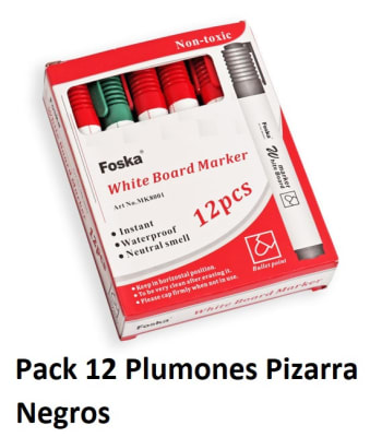 Pack 12 plumones pizarra negro alta duracion Foska