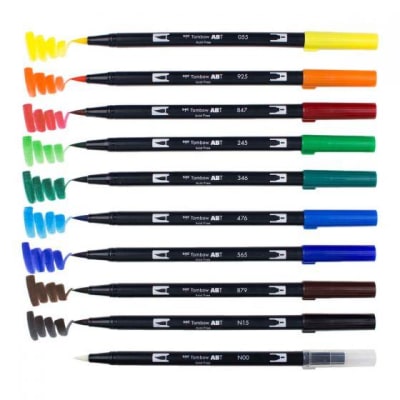 Set 10 Marcadores Tombow Dual Brush Primarios