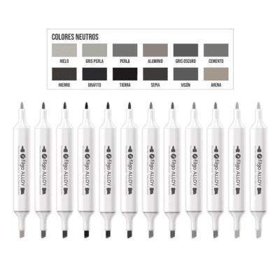 Set Marcadores Artísticos Doble Punta Alloy 12 Unidades Tonos Grises Neutros Filgo