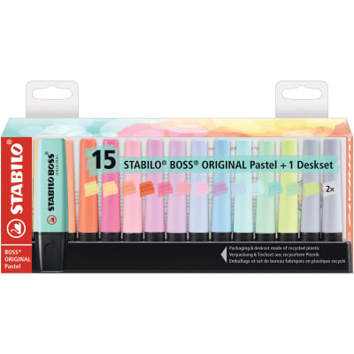 Set 15 Destacadores Stabilo Boss Pastel + Deskset