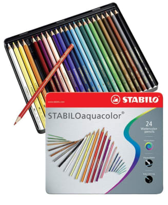 Set Lapices 24 Colores Acuarelables Stabilo Caja Metálica