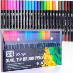 24 lettering marcadores doble punta pincel brush