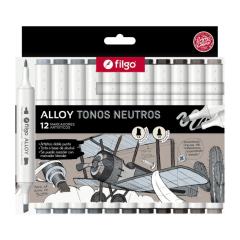 Set Marcadores Artísticos Doble Punta Alloy 12 Unidades Tonos Grises Neutros Filgo