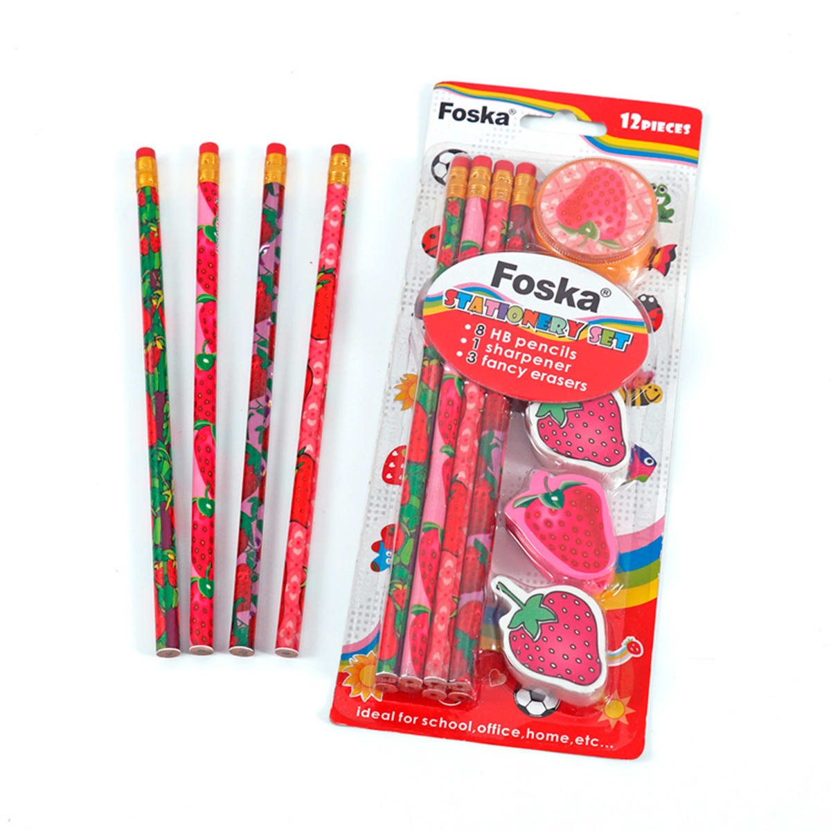 Set de 8 lápiz grafito sacapuntas y gomas Foska4