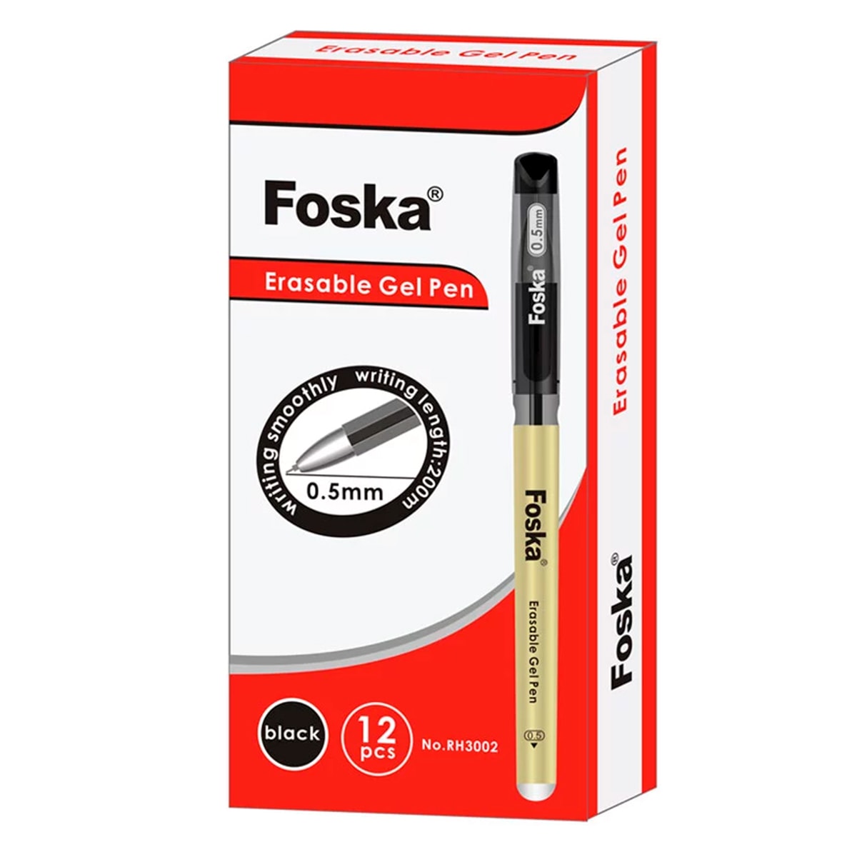 Pack 12 boligrafos borrable 0.5mm negro Foska lapiz pasta3