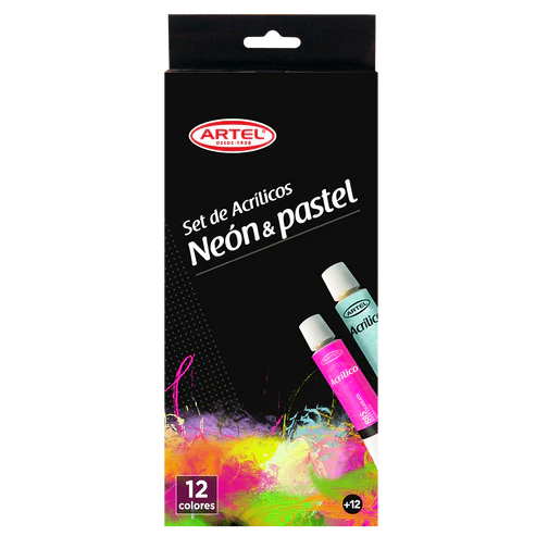 Set Acrilico 6 Colores Neon + 6 Colores Pastel ARTEL1