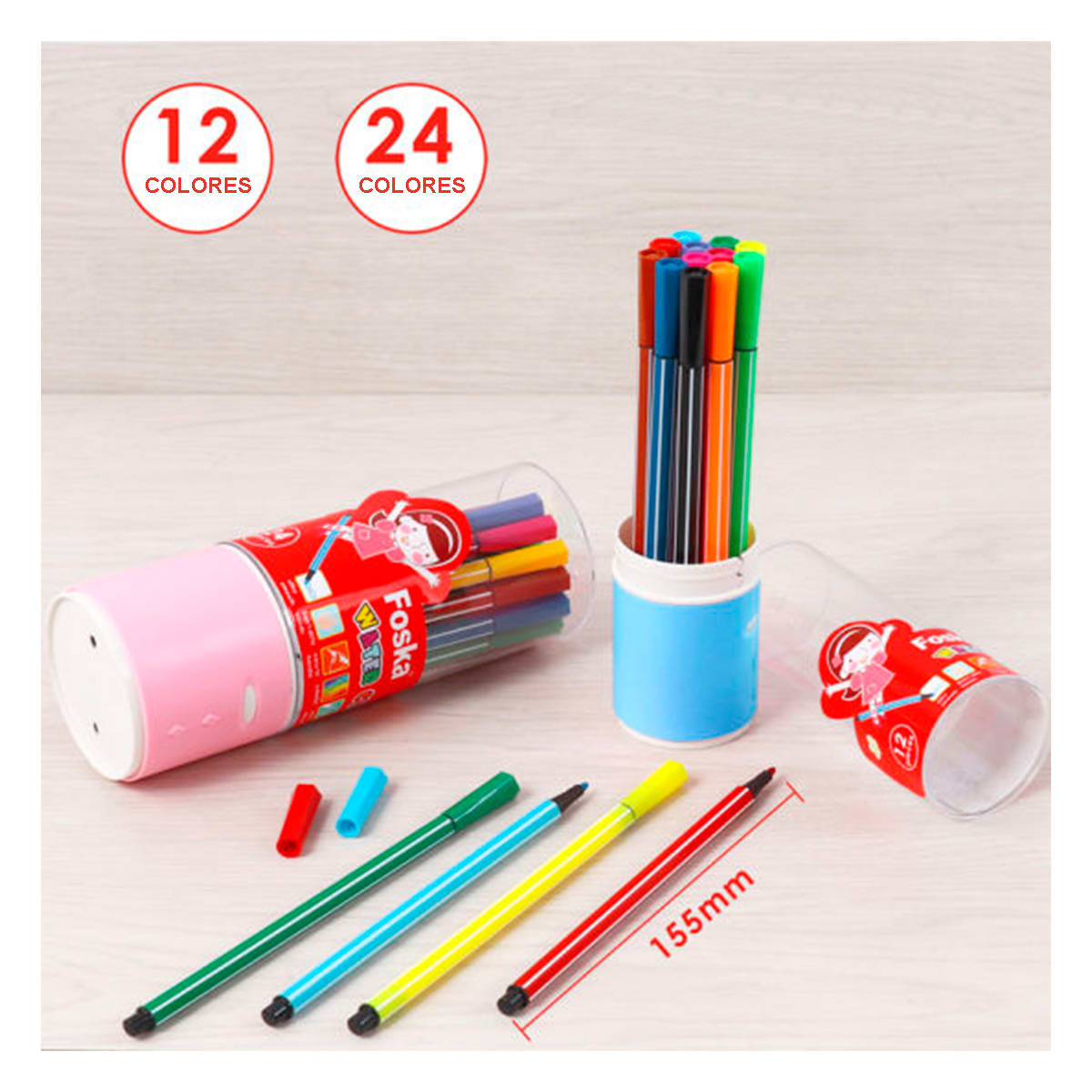 Plumones punta fina 12 colores Foska4