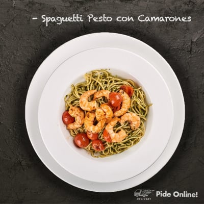 spaguetti pesto con camarones spaguetti pesto con camarones