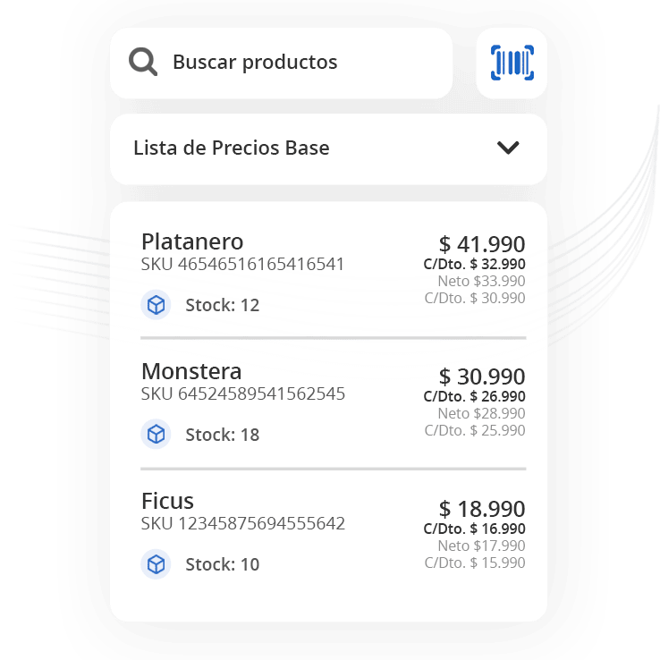 Consulta de precios de productos desde la app de Bsale en un celular