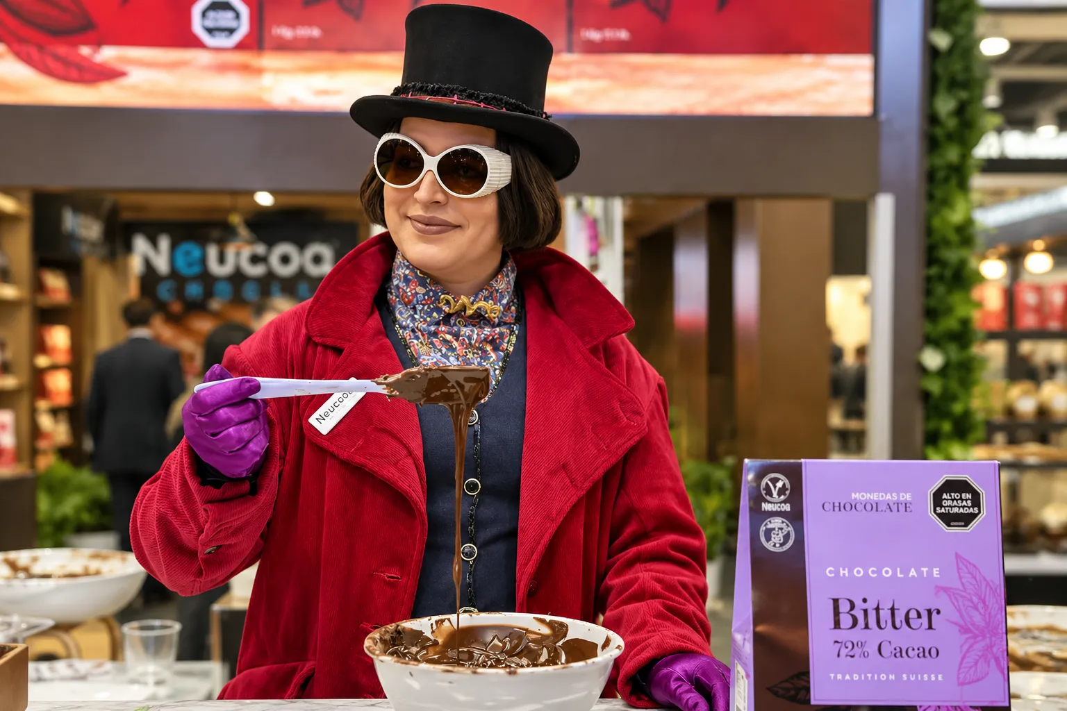Willy Wonka realizando una demostración de chocolate en Espacio Food & Service 2026, feria de la industria alimentaria en Chile
