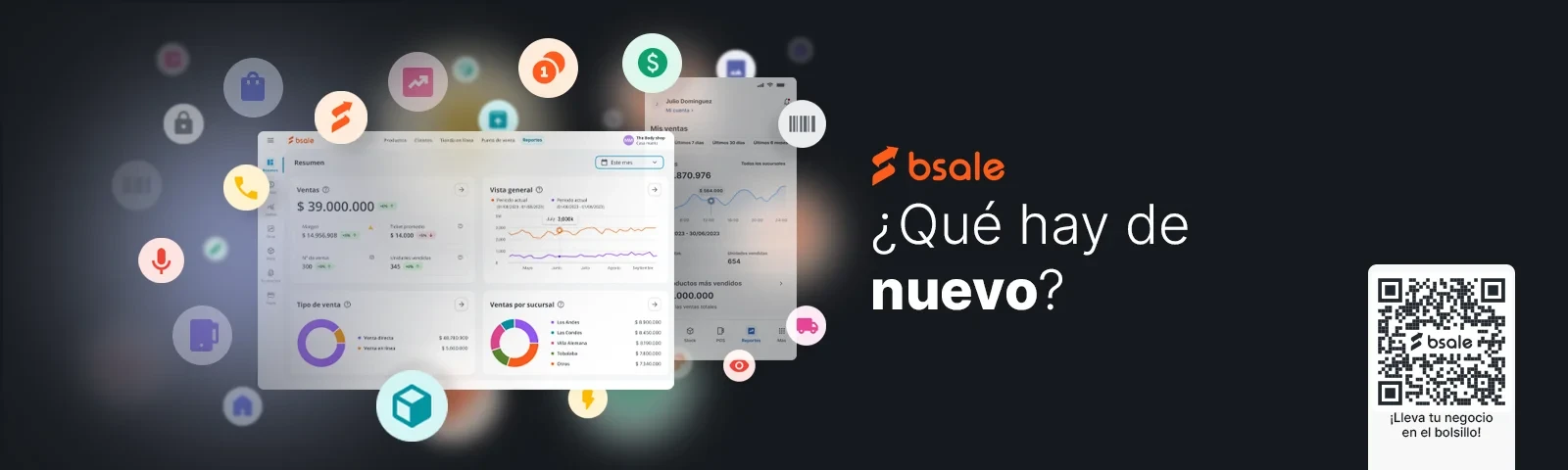 Banner de Novedades Bsale 2025 con ilustración del sistema y texto de funcionalidades y mejoras