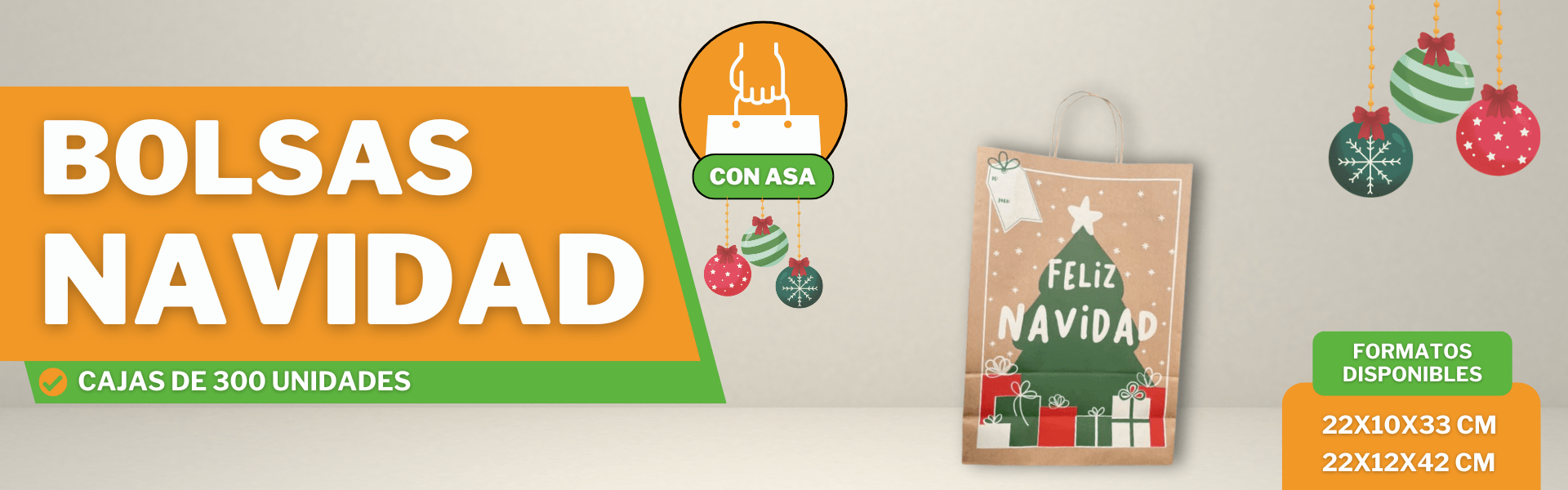 Bolsas Kraft con Manilla Navidad 