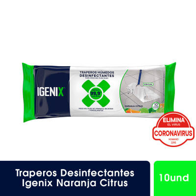 IGENIX TRAPERO HUMEDO CON DESINFECTANTE NARANJA CITRUS 10 UNIDADES
