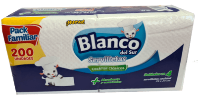 BLANCO SERVILLETA COCKTAIL 24X24 CMS 200 UNIDADES