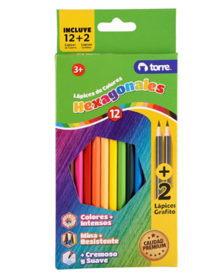 TORRE LAPICES DE COLORES 12 UNIDADES + 2 GRAFITO