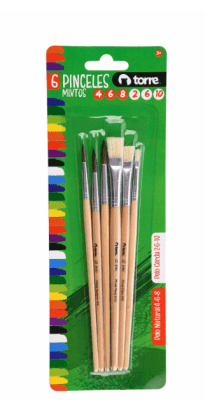 TORRE SET PINCEL MIXTOS PLANO - REDONDO 6 UNIDADES