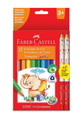 FABER CASTELL 12 LAPICES DE COLORES + 2 GRAFITO JUMBO
