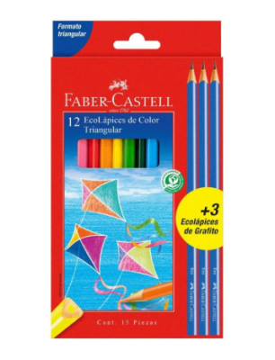 FABER CASTELL 12 LAPICES DE COLORES + 3 GRAFITO
