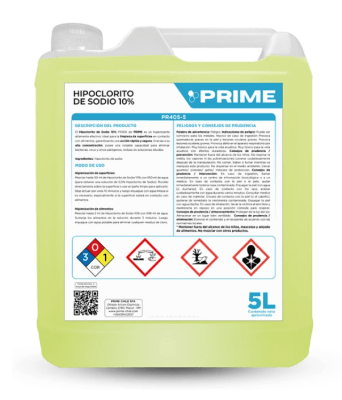 PRIME CLORO HIPOCLORITO DE SODIO 10% - ENV 5L