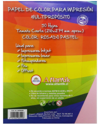 ATLANTIK PAPEL DE COLOR PARA IMPRESIÓN 50 HOJAS ROSADO