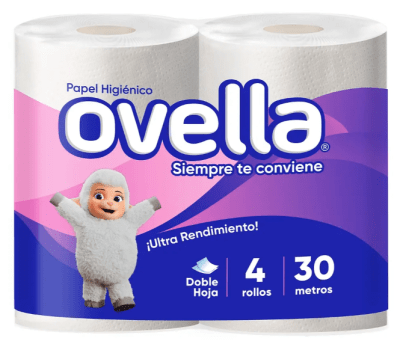 OVELLA PAPEL HIGIÉNICO 30 MTS DOBLE HOJA 4 ROLLOS
