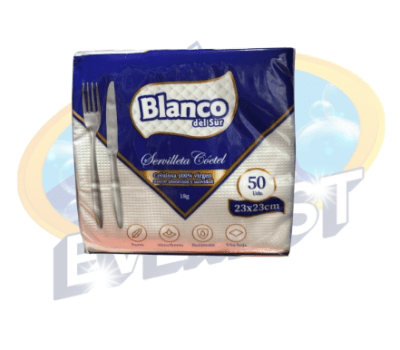 BLANCO SERVILLETA CÓCTEL 23 X 23 CM 50 UNIDADES