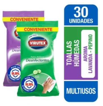 VIRUTEX TOALLA DESINFECTANTE 30 UNID LAVANDA O PEPINO