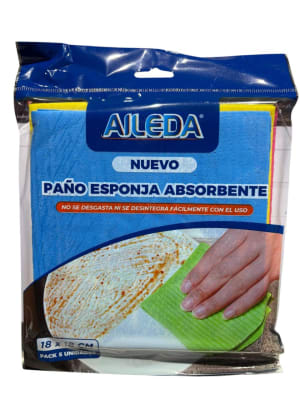 AILEDA PAÑO ESPONJA ABSORBENTE 18 X 18 CM PACK 5 UNIDADES