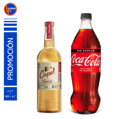 Pisco Capel + Coca Cola Zero 2.0 lt1