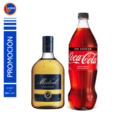 Pisco Mistral 35° + Coca Cola Zero 2.0 lt1