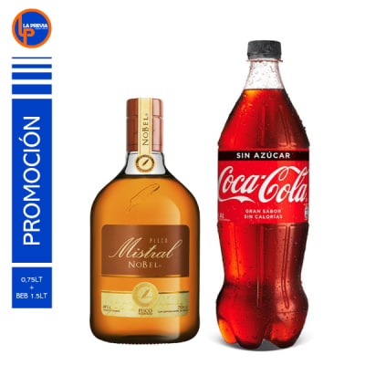 Pisco Mistral Nobel + Coca Cola Zero 2.0 lt1