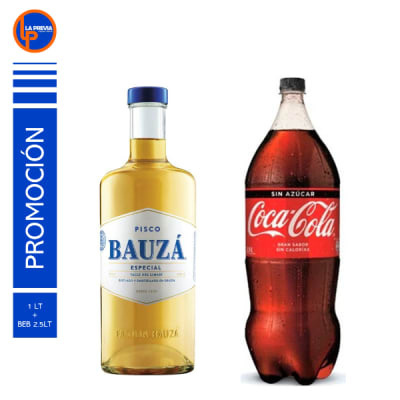Pisco Bauza de Litro + Coca Cola Zero 3 lt1