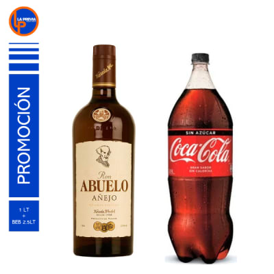 Ron Abuelo de Litro + Coca Cola Zero 3 lt1