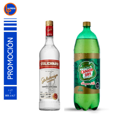 Vodka Stolichnaya de Litro + Canada Dry Ginger 2.0 lt1